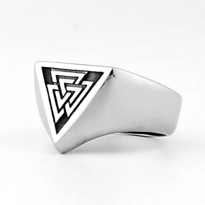 Men's Viking Odin's Valknut Ring Stainless Steel Retro Triangle Knot Amulet Ring - Image 1 of 4