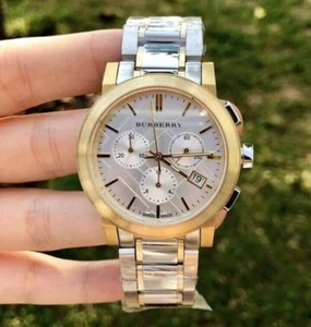 NEW BURBERRY WATCH TWO TONE BRACELET WITH SILVER DIAL BU9751 THE CITY - Picture 1 of 6