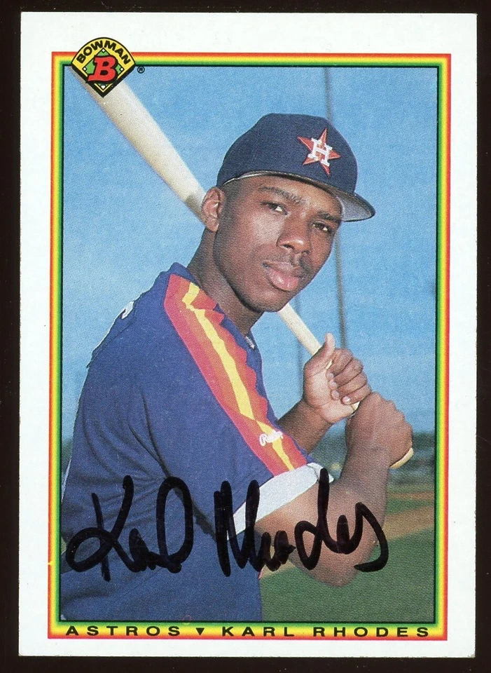 1990 Bowman KARL TUFFY RHODES Signed Card autograph AUTO ASTROS CUBS - Image 1 of 1