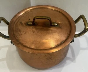 COPPER DOUBLE HANDLE SAUCE POT WITH LID 6.5” DIAMETER - Picture 1 of 11
