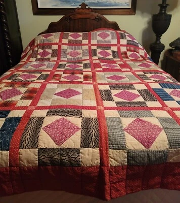 ANTIGUA COLCHA DE PATCHWORK ALEMANA PA HECHA A MANO ¡Más de 100 años! 87 in x 84 in Foto 1 de 4