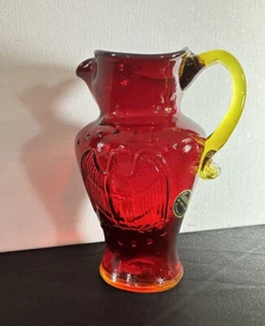 Kanawha Amberina Red Eagle Pitcher Handblown Art Glass Org Label Vintage - Picture 1 of 19
