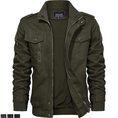 Men's Tactical Bomber Jacket Casual Cotton Pilot Coat Spring Fall Work Outwear - Image 1 of 4