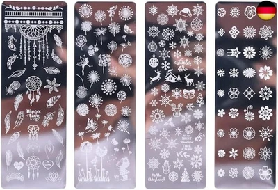 CWED 4 Stück Nagel stempelset,Schblonen Platte Set,Nagelstempel, Schaber für N