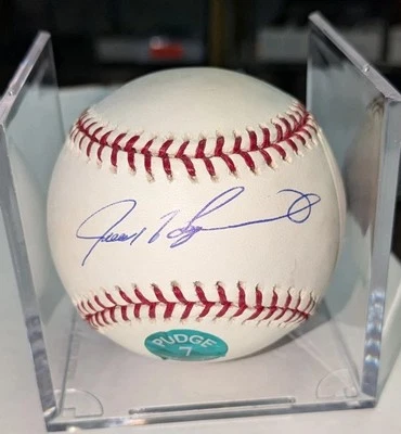 Holograma de béisbol firmado por Iván Rodríguez Rangers Tigers Marlins Salón de la fama Rawlings OML Foto 1 de 3