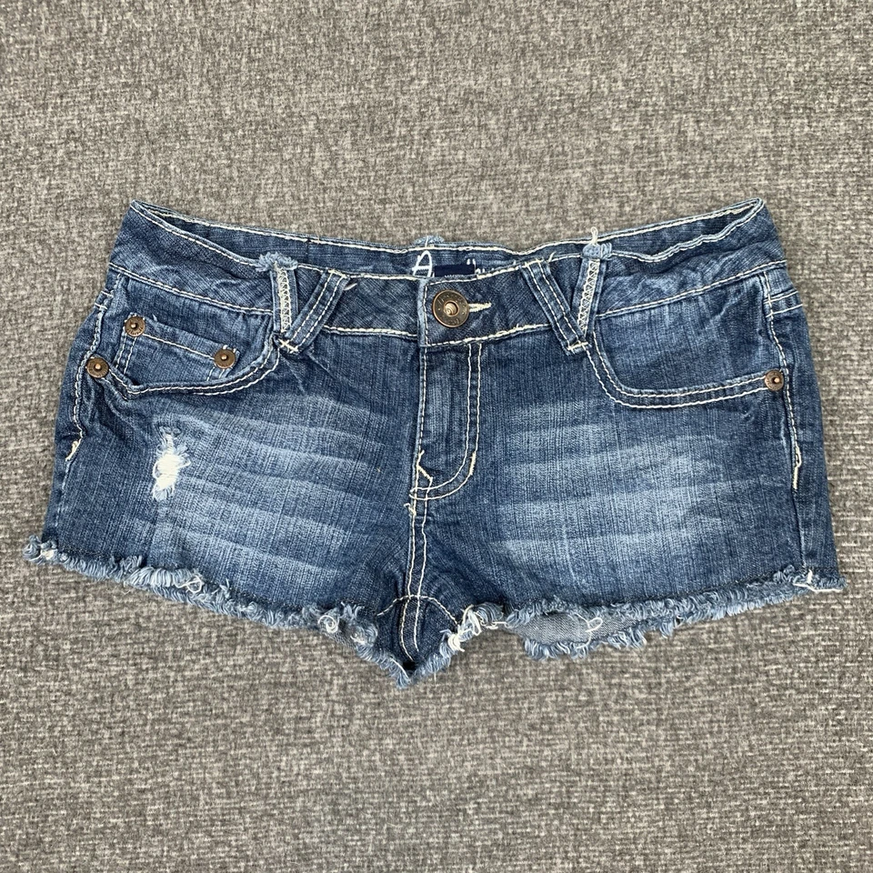Amethyst Micro Mini Denim Jean Shorts Women’s 7 Low Rise Hot Y2K Beach Rave - Image 1 of 4