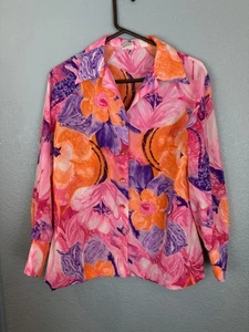 Vintage Pykettes Shirt Womens Large Floral Long Sleeve Blouse Button Up 90s - Picture 1 of 11