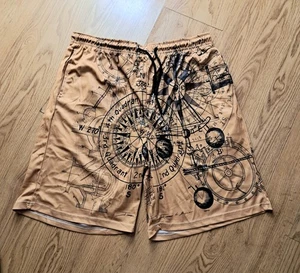 NEU Grafik hellbraune Shorts, schwarzes Design Größe XL Taille kann dehnen 44" Länge 20" - Bild 1 von 4