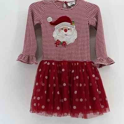 Counting Daisies Girls Red Striped Santa Tulle Christmas Holiday Dress Size 6 - Image 1 of 4