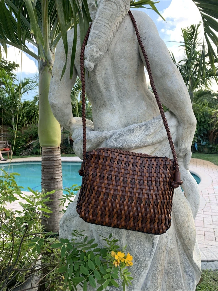 De Colección Bolso de Hombro Tejido de Cuero Marrón Cartera Bandolera Boho Festival Foto 1 de 4