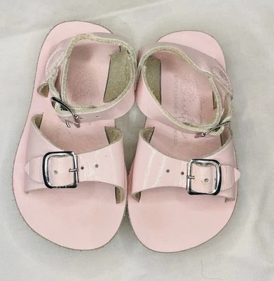 SUN-SAN SURFER Shiny Pink Leather SALT WATER SANDALS SHOES See Wee GIRLS 5 M - Image 1 of 4