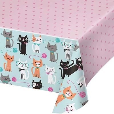 Creative Convertting PC329399 Purr-FECT Party Cute Cats Plastic Tablecover-1 Pc, - Image 1 of 3