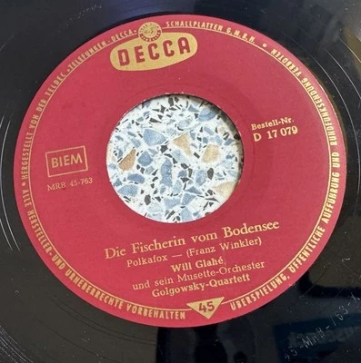 Glahé, Will Und Sein Orchester - Die Fischerin Vom Bodensee 7“ Decca DE - Bild 1 von 3