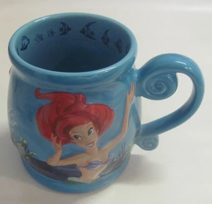 DISNEY Princess Ariel LITTLE MERMAID Large Coffee Mug Cup Blue 3D Embossed - Picture 1 of 7