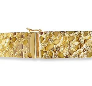 10k Solid Yellow Gold Handmade 17mm Nugget Link Bracelet, 10", Approx 56g - Picture 1 of 3