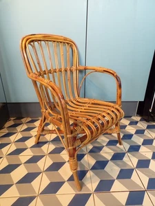 VINTAGE FAUTEUIL ENFANT ROTIN-osier-DESIGN 50 60 70 - Imagen 1 de 5