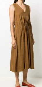 Maxi Vestido VINCE Mezcla de Lino Sin Mangas Midi con Bolsillos y Corbata Marrón Necana talla XL - Imagen 1 de 8