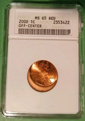 2000 P  Lincoln Cent  OFF  CENTER  ERROR   ANACS  MS 65  Red • Nice High Grade ! - Image 1 of 4