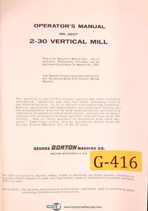 Molino vertical Gorton 2-30, 3227, manual del operador - Imagen 1 de 4