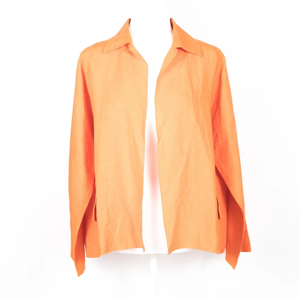Jaqueta de linho frontal aberta SHAMASK bolsos com aba Lagenlook laranja vibrante feita nos EUA 1 - Imagem 1 de 4
