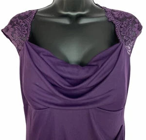 Xscape Damen 14 lila Rundhals formelles Kleid Schulter Flügelärmel Spitze gebraucht - Bild 1 von 12