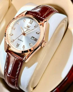 Classics Leather Strap Quartz WATCH Women Fashion Waterproof Elegant Diamond - Picture 1 of 6