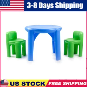 3 Pcs Kids' Table & Chair Set Plastic Playing Crafts Snacks Durable Blue/Green - Picture 1 of 8