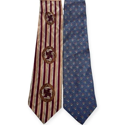 Vintage Emporio Giorgio Armani 2 Tie Lot Silk Stripe Geometric Designer Italy - Image 1 of 4