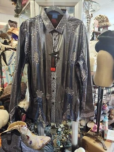 Hombre Vassari Los Angeles Manga Larga Abotonada Azul LLAVE GRIEGA PLATA TALLA 3XL - Imagen 1 de 13