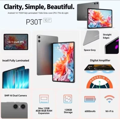Teclast P30T Set 10" Tablet Android 14 Max 12GB RAM 128GB ROM T60. - Imagen 1 de 3