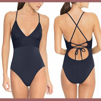 NUEVO $148 Robin Piccone Lily traje de baño de una pieza en azul marino [talla 10] #K629 Foto 1 de 4