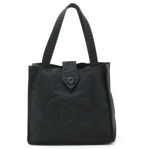 CHANEL CC mark logo button tote bag handbag mini bag nylon black