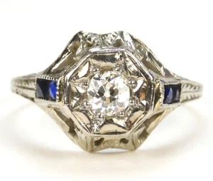Antique 1920's Diamond Engagement Ring 18KW Size 7 UK-N1/2 EGL USA Art Deco - Picture 1 of 14