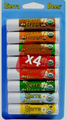 4 X 8 sierra bees organic lip balms variety pack 8 pack(X4) (4.25 g each) +GIFT - Image 1 of 4