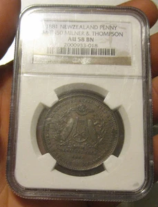 New Zealand - 1881 Penny (Milner & Thompson) - NGC AU 58 BN! - Picture 1 of 4