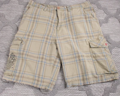 Pantalones Cortos De Colección Quiksilver Para Hombres 36 Bronceados Carga Cuadros Y2K Patín Calle Hip Hop Foto 1 de 4