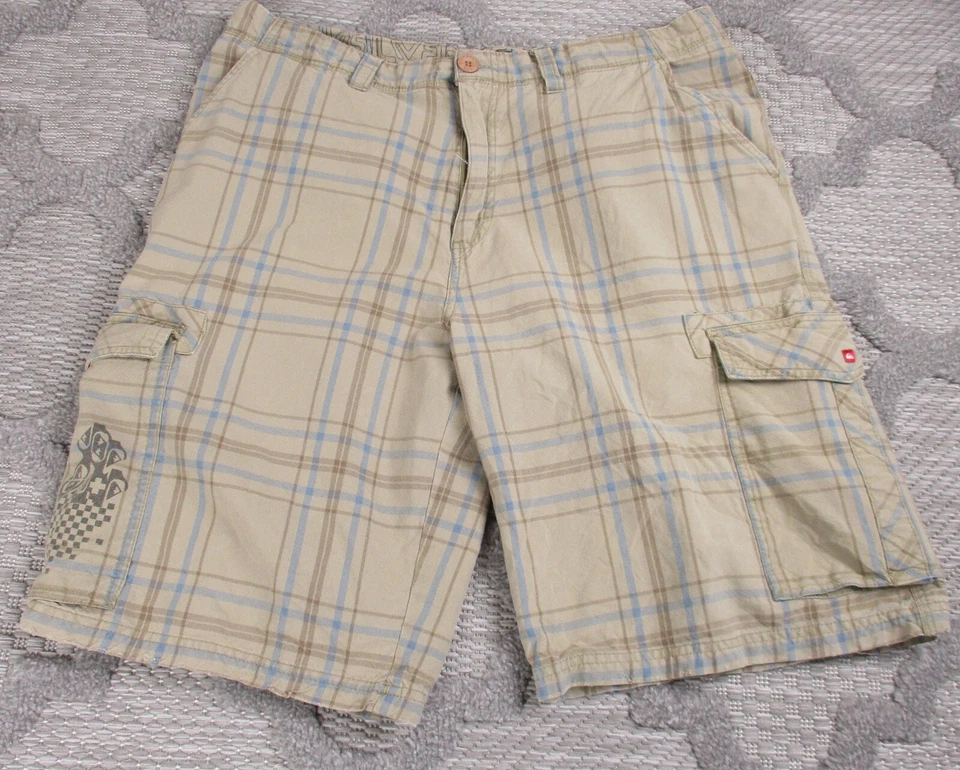 Pantalones Cortos De Colección Quiksilver Para Hombres 36 Bronceados Carga Cuadros Y2K Patín Calle Hip Hop Foto 1 de 4