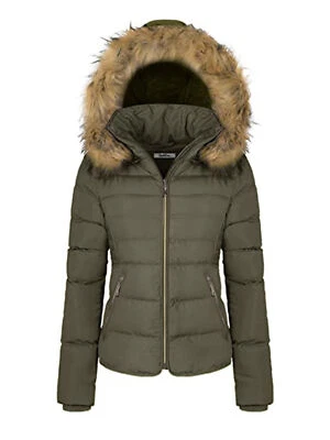 Women Winter Quilted Puffer Coat Fleece Lined Warm Jacket with Faux Fur Hood - Image 1 of 4