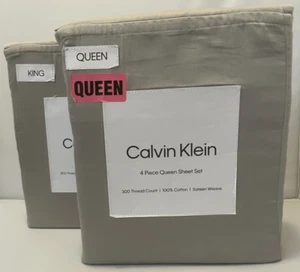 SET LENZUOLA CALVIN KLEIN QUEEN/KING 4 PEZZI 300TC 100% COTONE TESSUTO RASO NUOVO - Foto 1 di 4