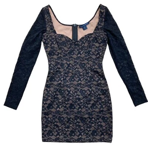 French Connection Women’s Sz XS Thora Lula Ponte Lace Jersey Mini Dress Black - Picture 1 of 8