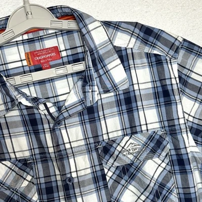 Craghoppers Bear Grylls Casual Short Sleeve Shirt Mens XXL Blue Plaid Button Up - Image 1 of 4