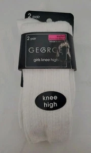 Girls George 2 Pairs White Knee-High Socks Size 10 1/2-4 - Picture 1 of 2