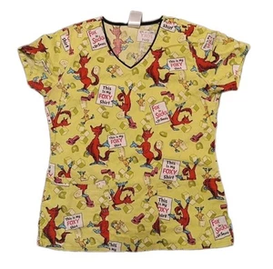 S Small Dr. Seuss Fox In Socks Foxy Medical Uniform Scrub Top Green V Neck - Picture 1 of 15