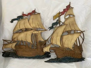 Vtg Sexton Metal Nautical Sailing Ships Wall Decor  Lot Of Two Home Decor Read - Picture 1 of 11