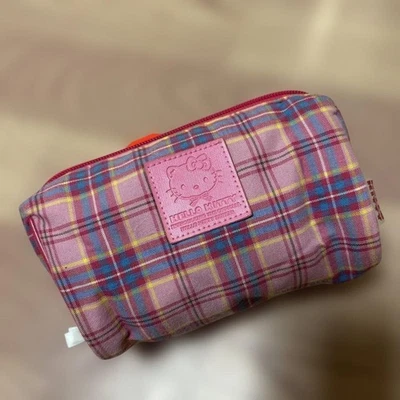 Borsa Hello Kitty rosa a quadri piccola borsa in tessuto inutilizzata 16x8x8 cm - Immagine 1 di 4