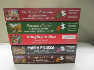 Lot 5 Vermont Christmas Company 1000 & 550 Piece Jigsaw Puzzles Puppy Picasso - Picture 1 of 13