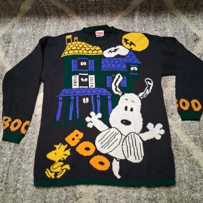 Vintage 90er Snoopy & Friends Woodstock Halloween BOO Acryl Strick Pullover Gr. Small - Bild 1 von 4
