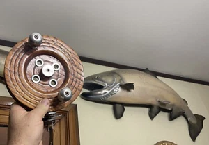RARE LARGE 8” DIAMETER ANTIQUE OAK WOOD ALUMINUM TROLLING FISHING REEL 20”+ Turn - Picture 1 of 12