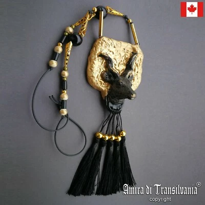 Goat Head Necklace Sheep Ram Baphomet Aries Capricorn Animal Pendant Devil Black - Image 1 of 4