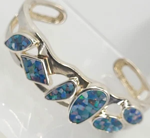 WHITNEY KELLY Modernist Sterling Blue Opal Mosaic Inlay 6.25” Cuff Bracelet - Picture 1 of 12